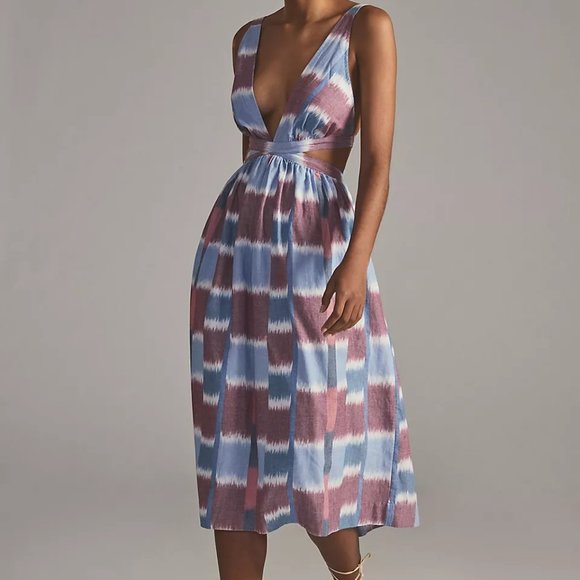Anthropologie Deep-V Tie Back Midi Dress - Picture 5 of 5